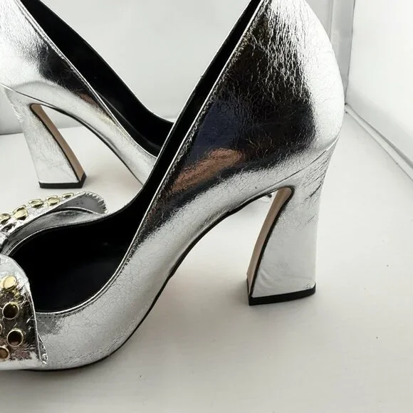 Ted Baker London Metallic Silver Studded Bow Heels - Picture 7 of 16